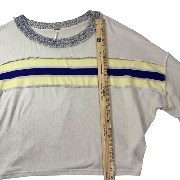 Free People Cooper Striped Knit Top Ivory Yellow Blue Oversized Slouchy Top SZ:L - Picture 11 of 12